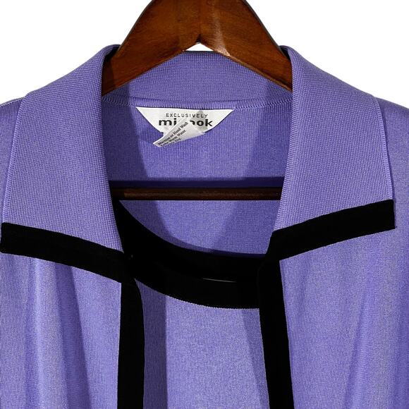 Misook Sweater Jacket Set Purple Black Trim Knit Shell 2 Pc L - Picture 7 of 9